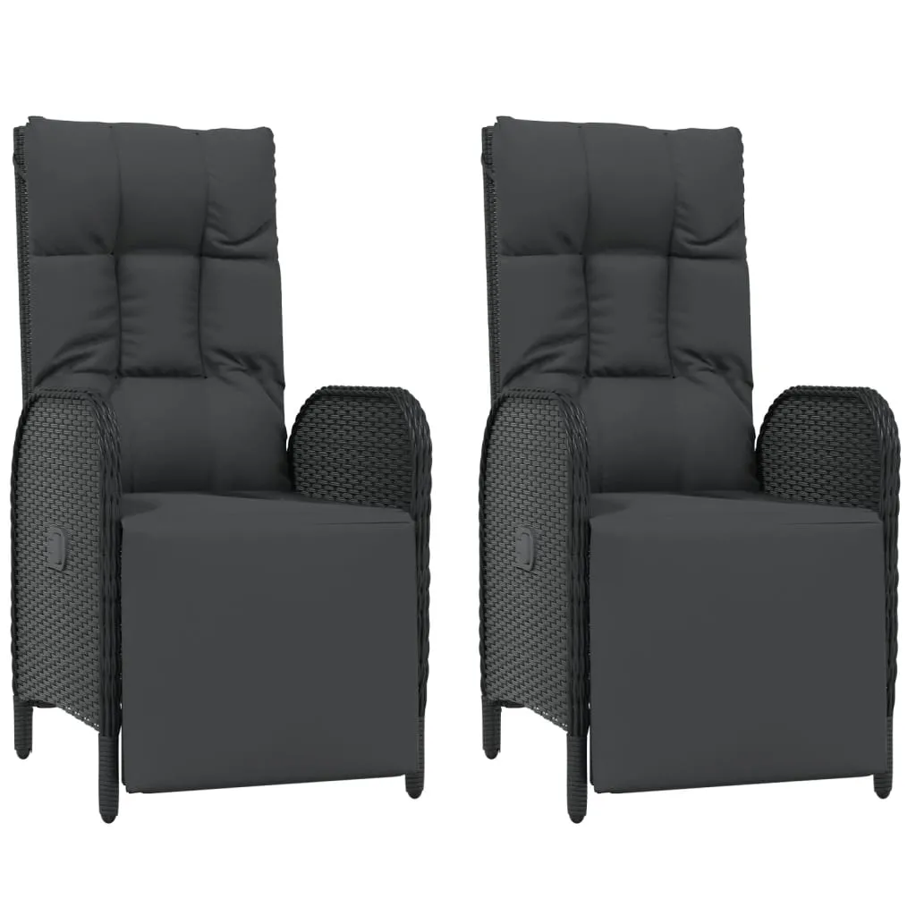Reclining Chair 2 Pcs Outdoor Wicker Armchair with Cushions Poly Rattan