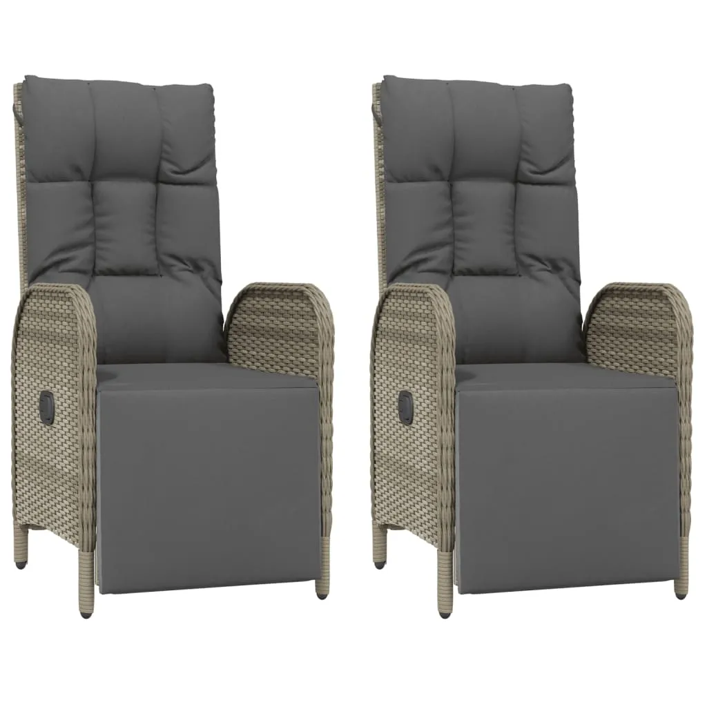 Reclining Chair 2 Pcs Outdoor Wicker Armchair with Cushions Poly Rattan