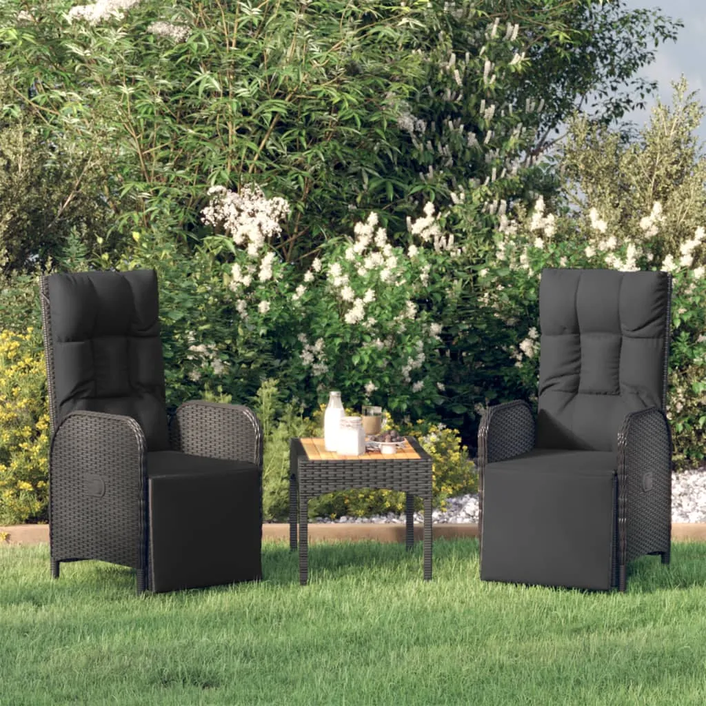 Reclining Chair 2 Pcs Outdoor Wicker Armchair with Cushions Poly Rattan