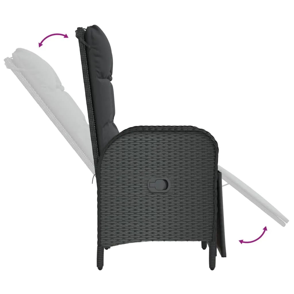 Reclining Chair 2 Pcs Outdoor Wicker Armchair with Cushions Poly Rattan