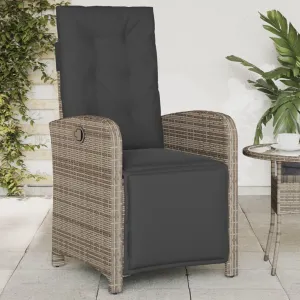 Reclining Patio Chair with Adjustable Footrest, Gray PE Rattan Outdoor Lounge Chair for Backyard, Pool, or Sunroom – Durable Steel Frame & Weather-Resistant Design