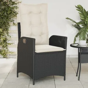 Reclining Patio Chair with Cushions Black Poly Rattan