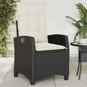 Reclining Patio Chair with Cushions Black Poly Rattan