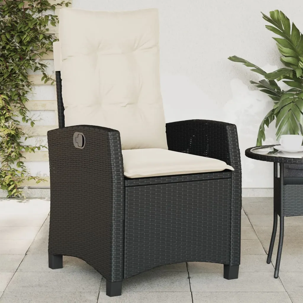 Reclining Patio Chair with Cushions Black Poly Rattan