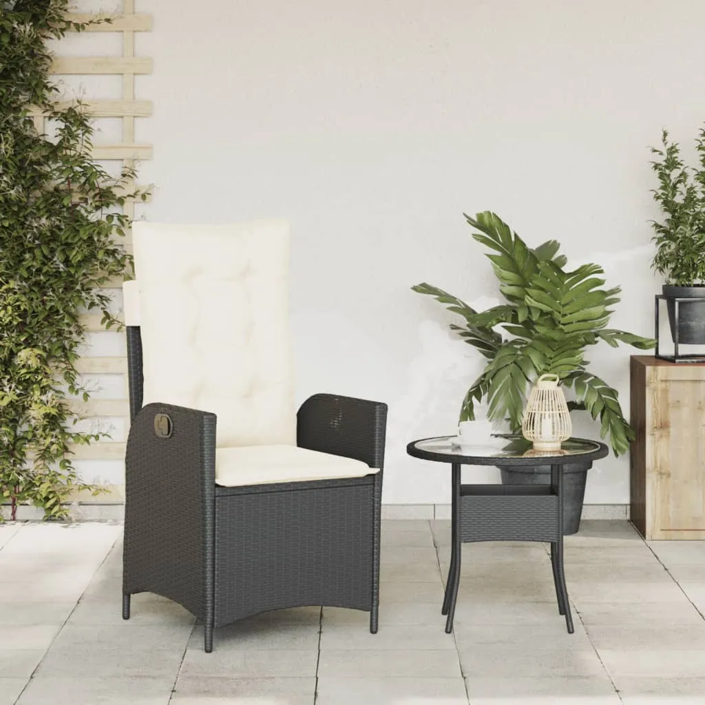 Reclining Patio Chair with Cushions Black Poly Rattan
