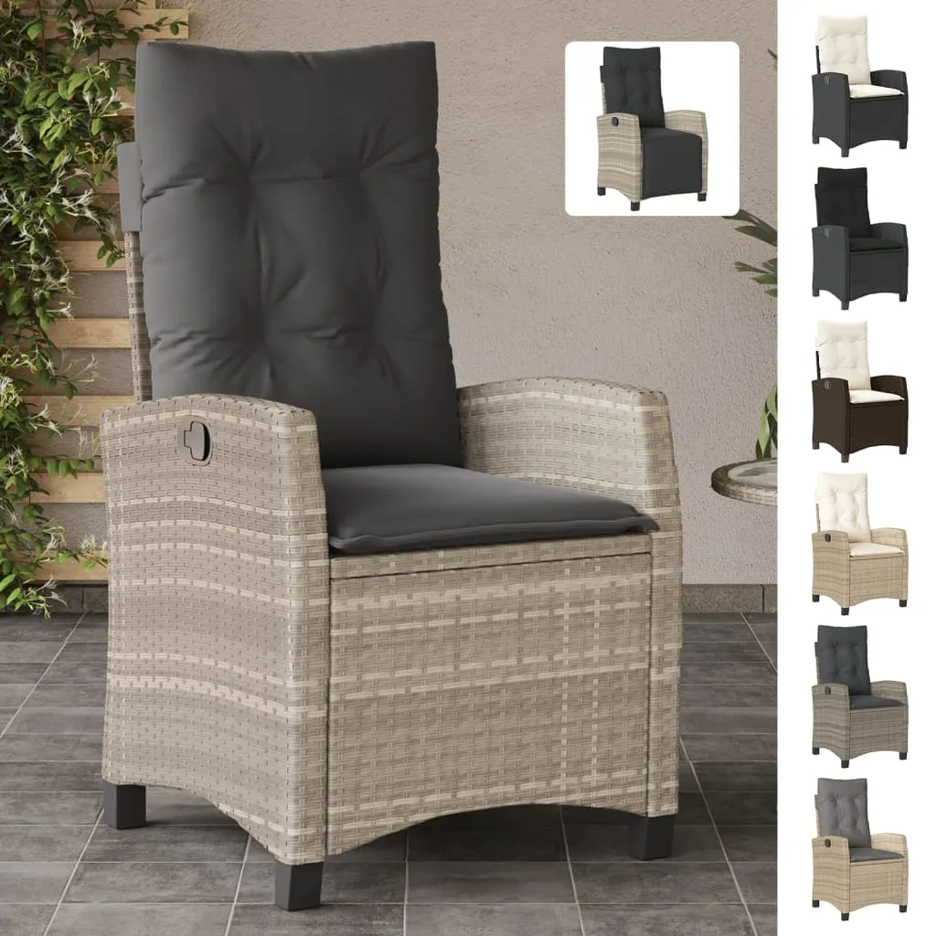 Reclining Patio Chair with Cushions Black Poly Rattan