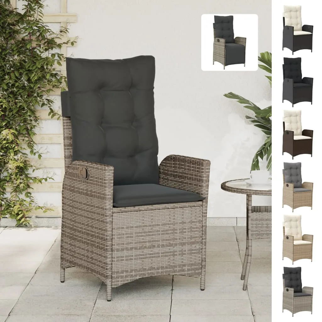 Reclining Patio Chair with Cushions Black Poly Rattan