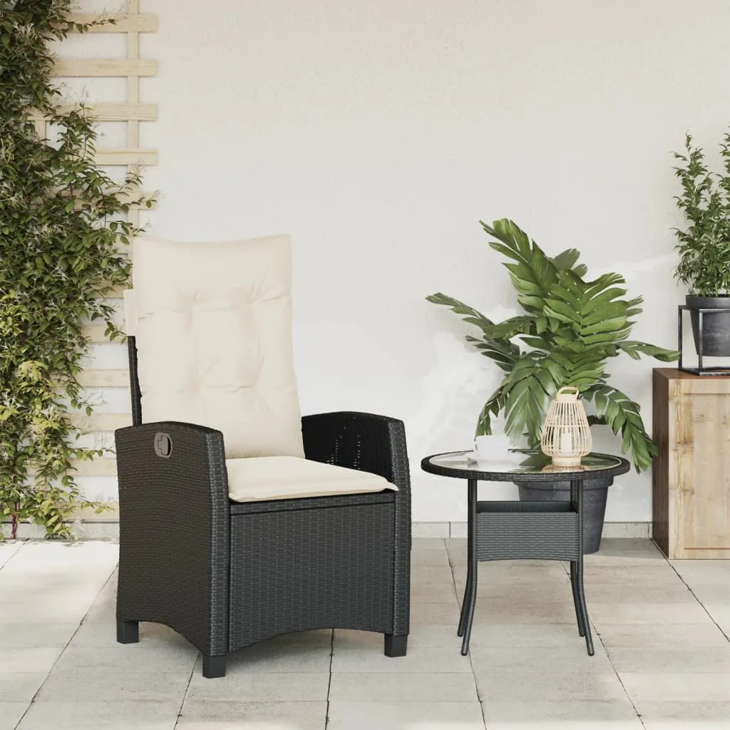 Reclining Patio Chair with Cushions Black Poly Rattan