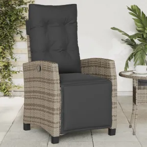 Reclining Patio Chair with Footrest Gray Poly Rattan