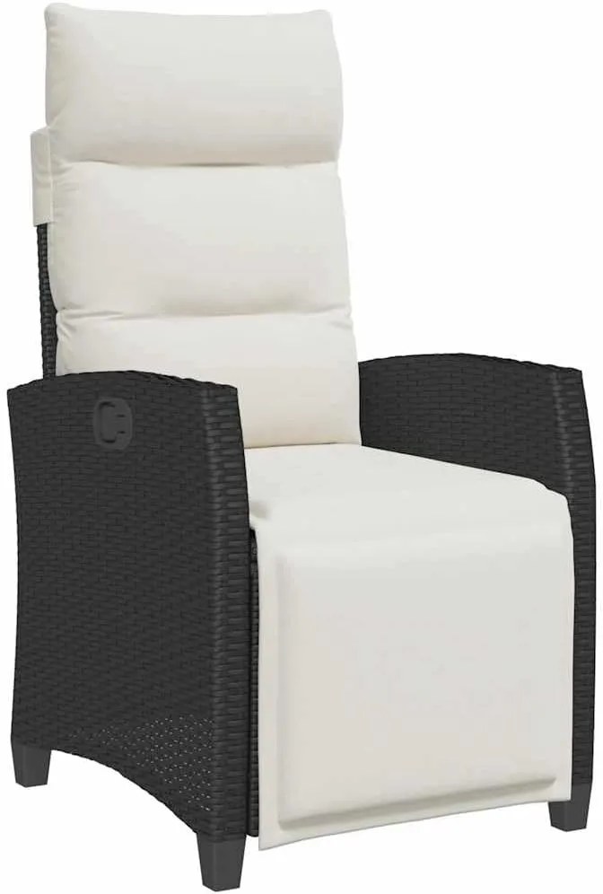 Reclining Patio Chair with Side Table Black PE Rattan Outdoor Lounge Chair Adjustable Backrest Footrest Cushioned Chaise Lounge for Pool, Beach, Backyard