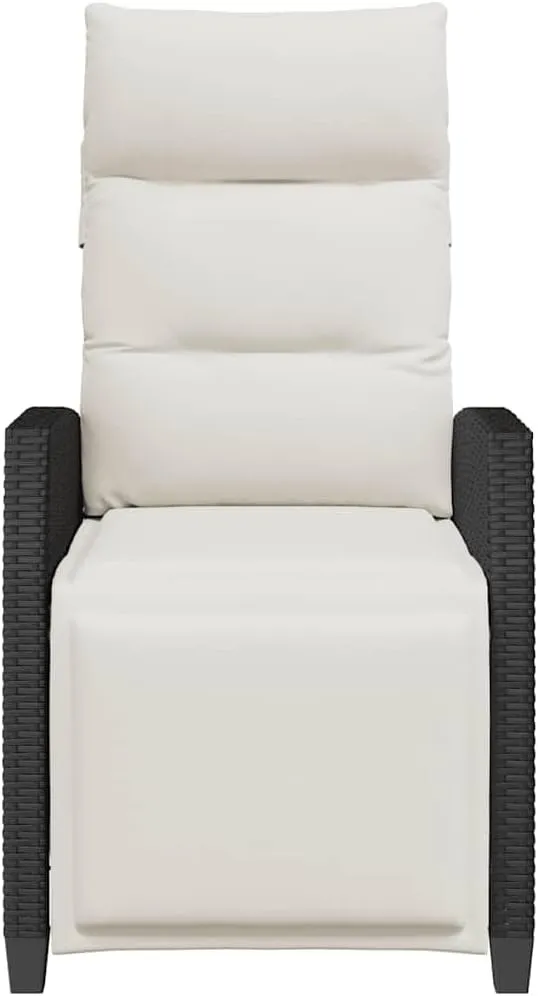 Reclining Patio Chair with Side Table Black PE Rattan Outdoor Lounge Chair Adjustable Backrest Footrest Cushioned Chaise Lounge for Pool, Beach, Backyard