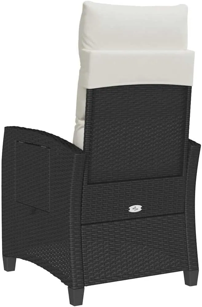 Reclining Patio Chair with Side Table Black PE Rattan Outdoor Lounge Chair Adjustable Backrest Footrest Cushioned Chaise Lounge for Pool, Beach, Backyard
