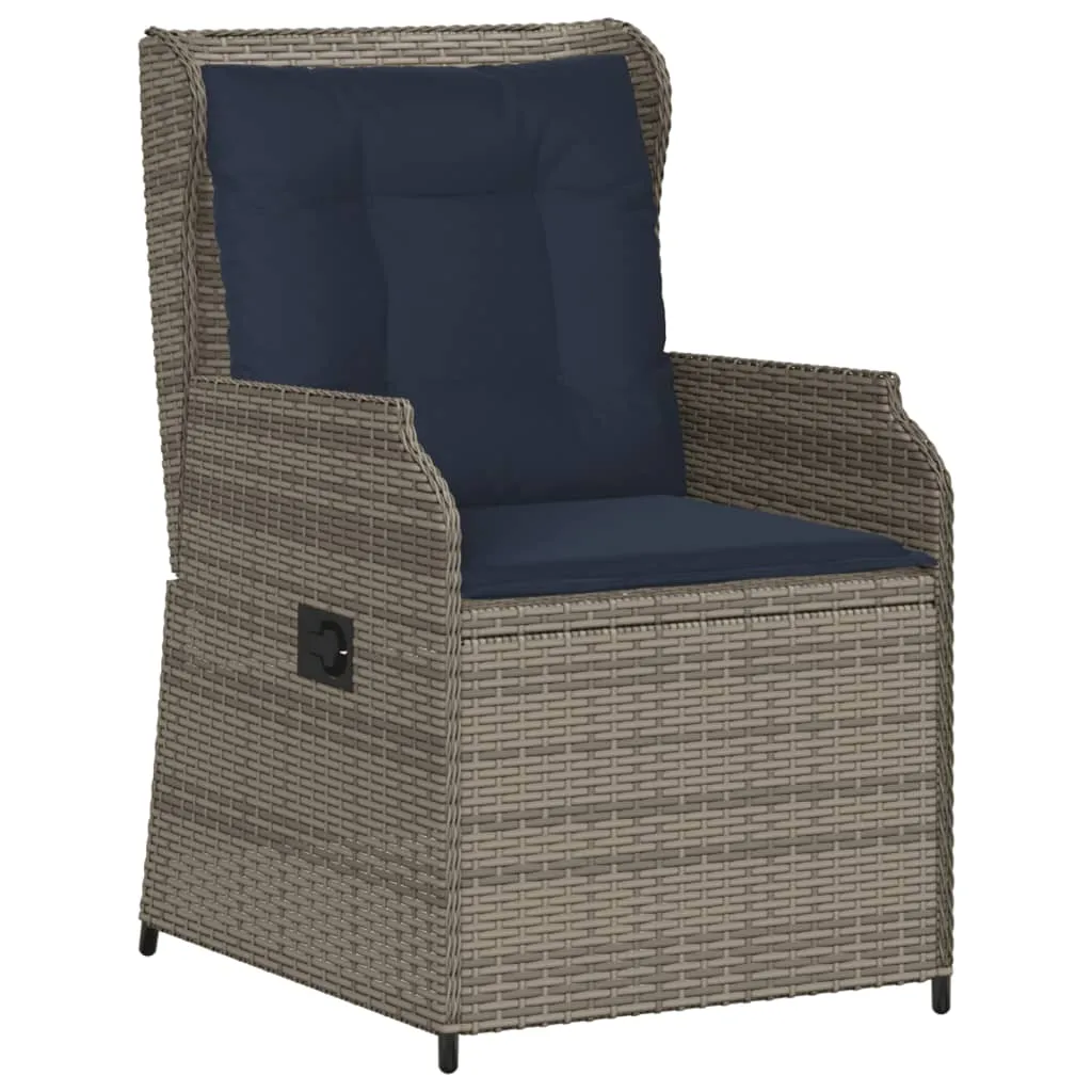 Reclining Patio Chairs 2 pcs with Cushions Gray Poly Rattan