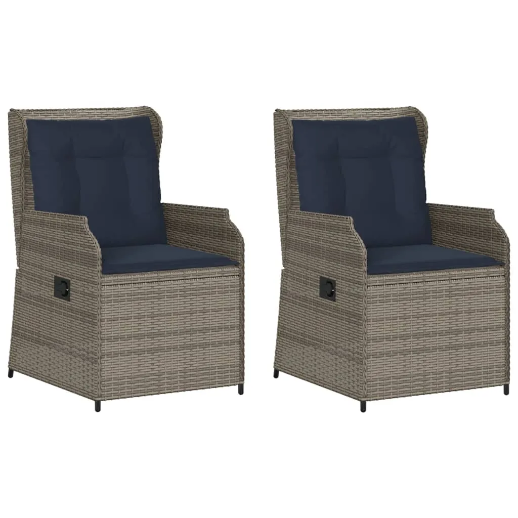 Reclining Patio Chairs 2 pcs with Cushions Gray Poly Rattan