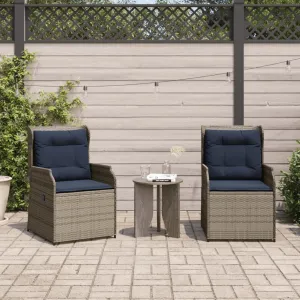 Reclining Patio Chairs 2 pcs with Cushions Gray Poly Rattan