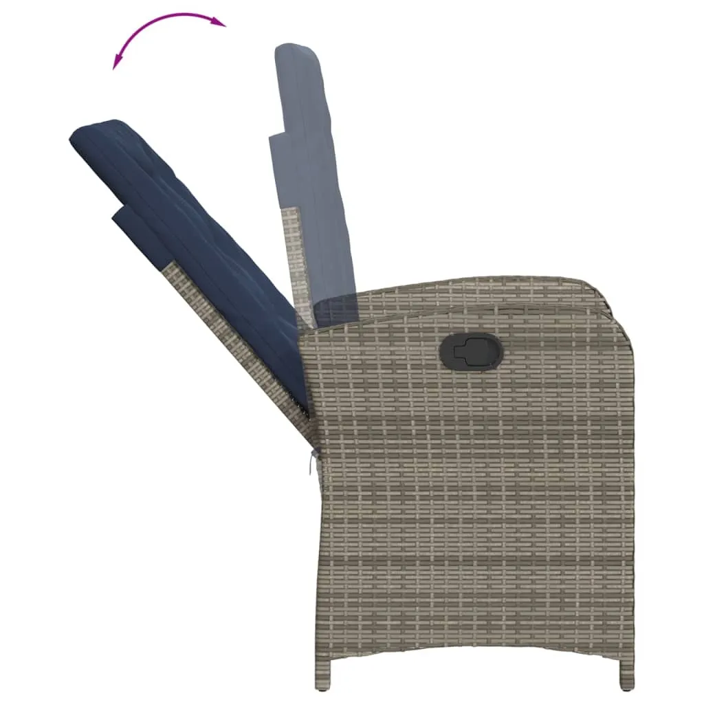 Reclining Patio Chairs 2 pcs with Cushions Gray Poly Rattan