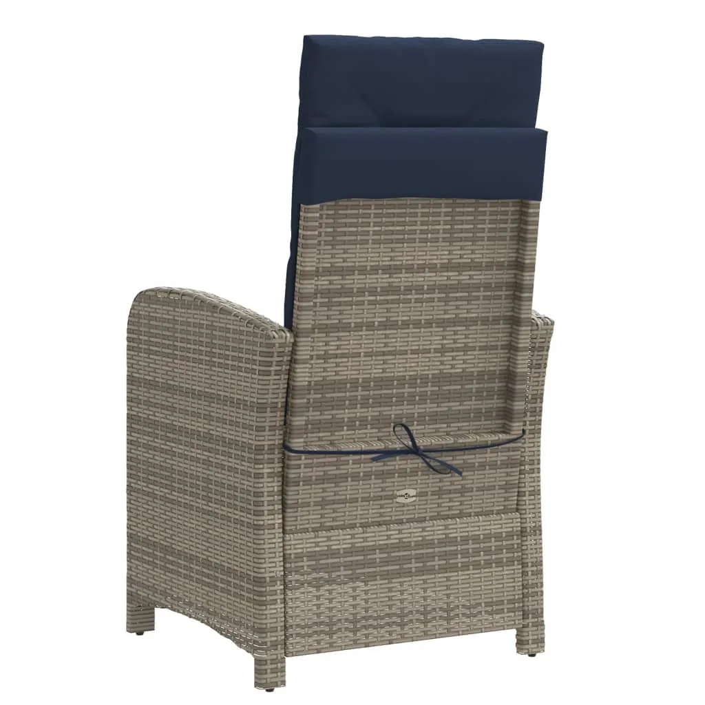 Reclining Patio Chairs 2 pcs with Cushions Gray Poly Rattan