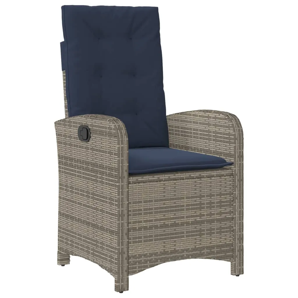 Reclining Patio Chairs 2 pcs with Cushions Gray Poly Rattan