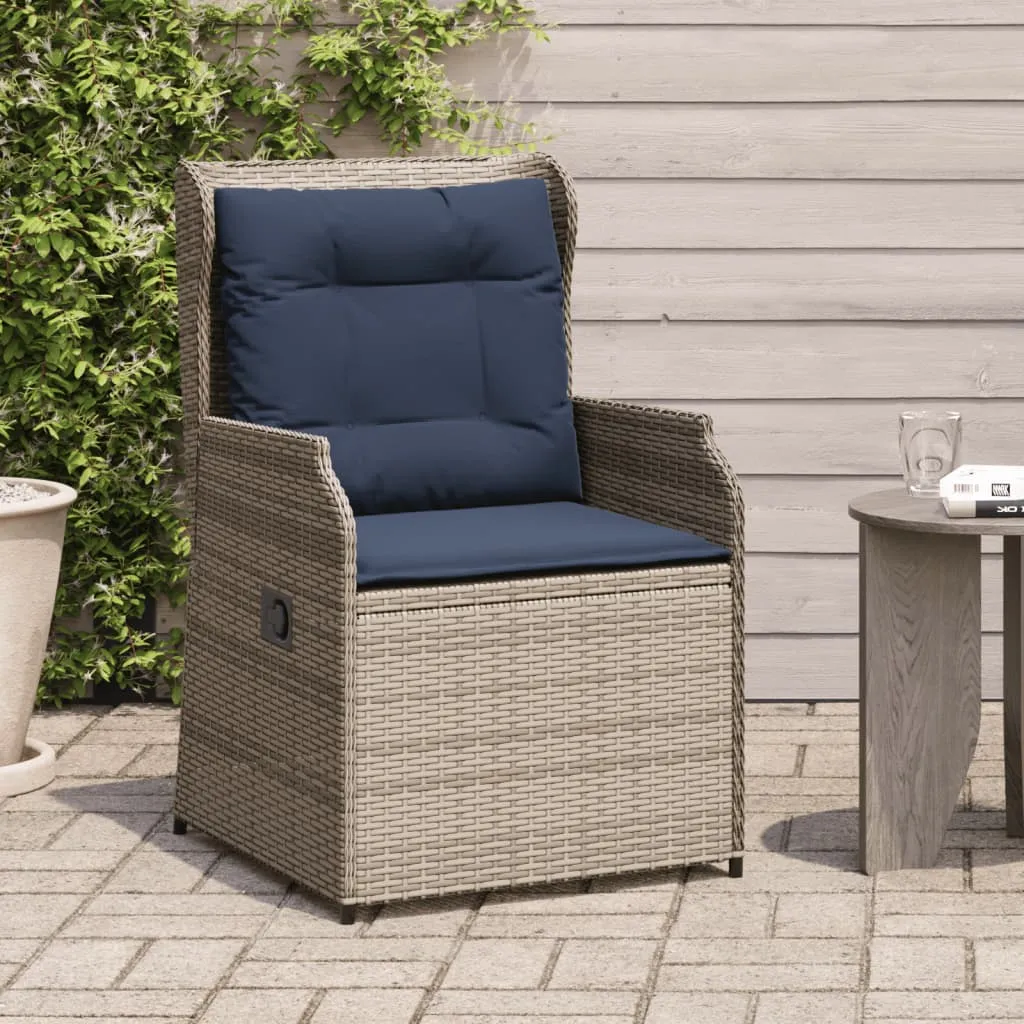 Reclining Patio Chairs 2 pcs with Cushions Gray Poly Rattan