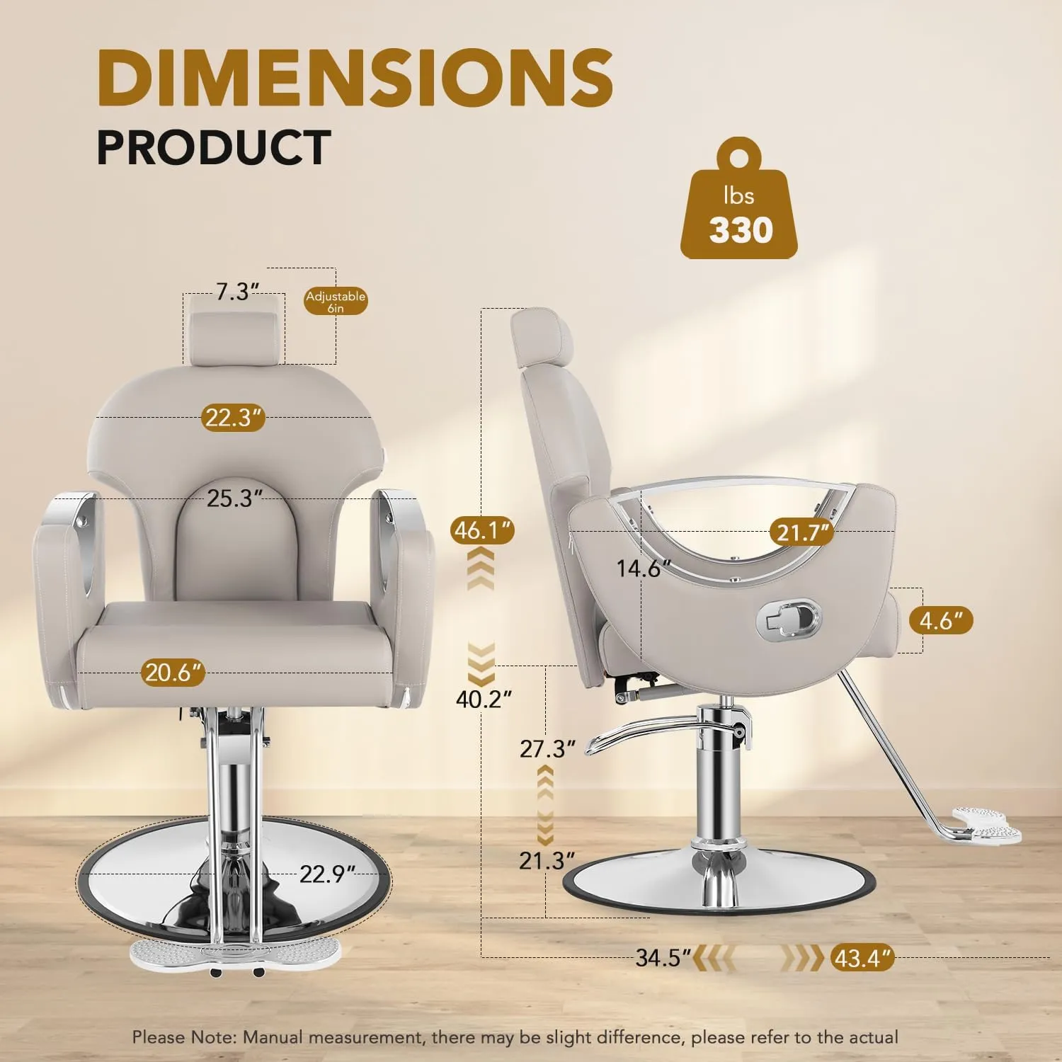 Reclining Salon Chair for Hair Stylist, Barber Chair with Heavy Duty Hydraulic Pump, Hair Salon Tattoo Braiding Chair Beauty Spa Equipment, Silver Taupe