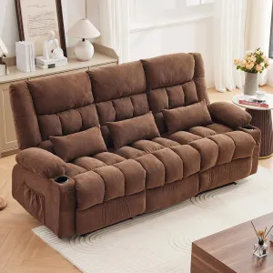 Reclining Sofa with Cup Holders for Living Room 3 Seat Manual Sofa Recliner with Side Pocket