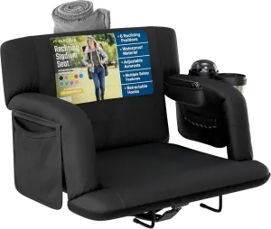 Reclining Stadium Seats for Bleachers with Back Support – Wide Bleacher Chair Cushion, Armrests, Large Pockets, and Multiple Safety Features – Best Stadium Seat Chairs for Camping, Kayak Backs & More