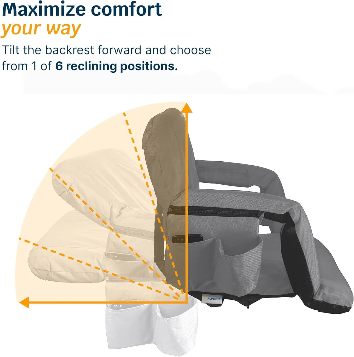 Reclining Stadium Seats for Bleachers with Back Support – Wide Bleacher Chair Cushion, Armrests, Large Pockets, and Multiple Safety Features – Best Stadium Seat Chairs for Camping, Kayak Backs & More
