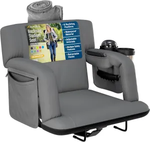 Reclining Stadium Seats for Bleachers with Back Support – Wide Bleacher Chair Cushion, Armrests, Large Pockets, and Multiple Safety Features – Best Stadium Seat Chairs for Camping, Kayak Backs & More