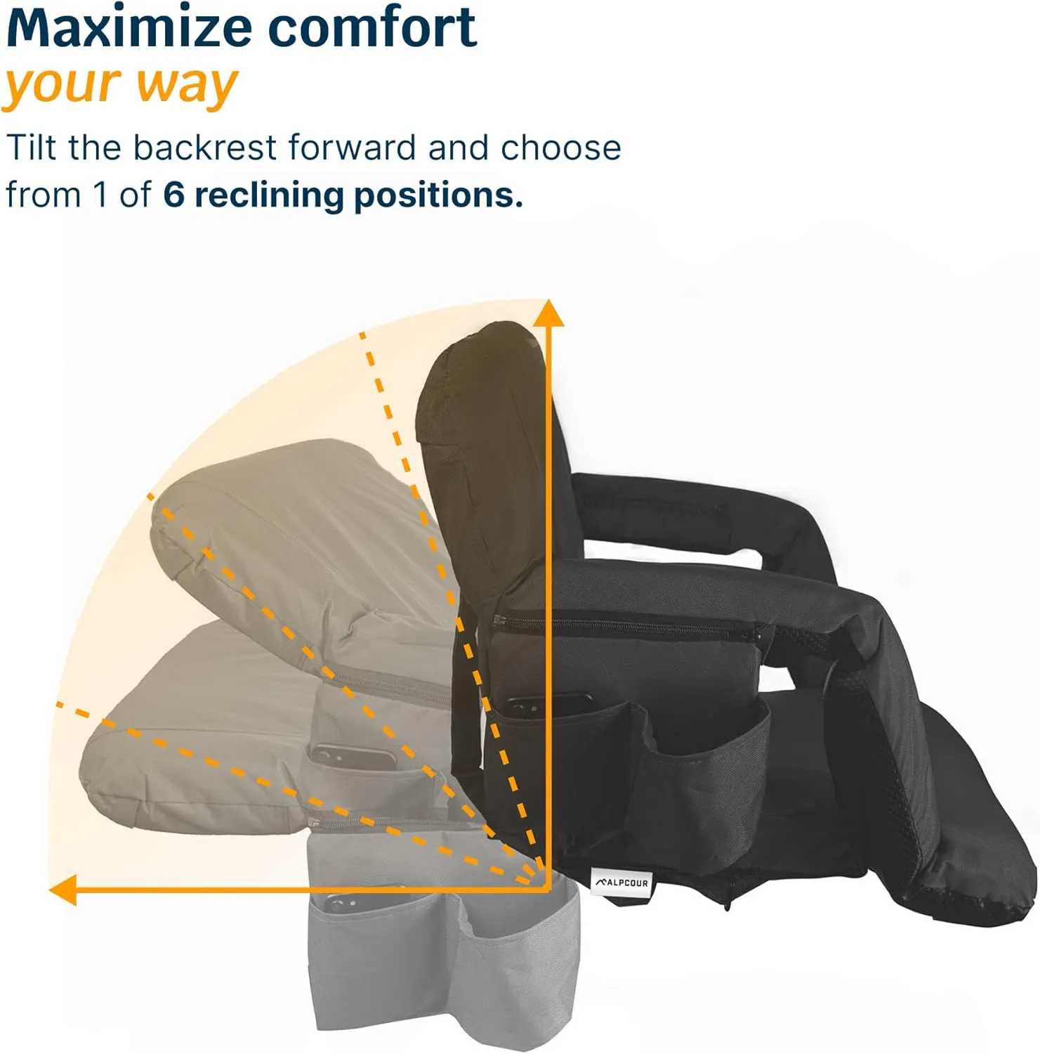Reclining Stadium Seats for Bleachers with Back Support – Wide Bleacher Chair Cushion, Armrests, Large Pockets, and Multiple Safety Features – Best Stadium Seat Chairs for Camping, Kayak Backs & More