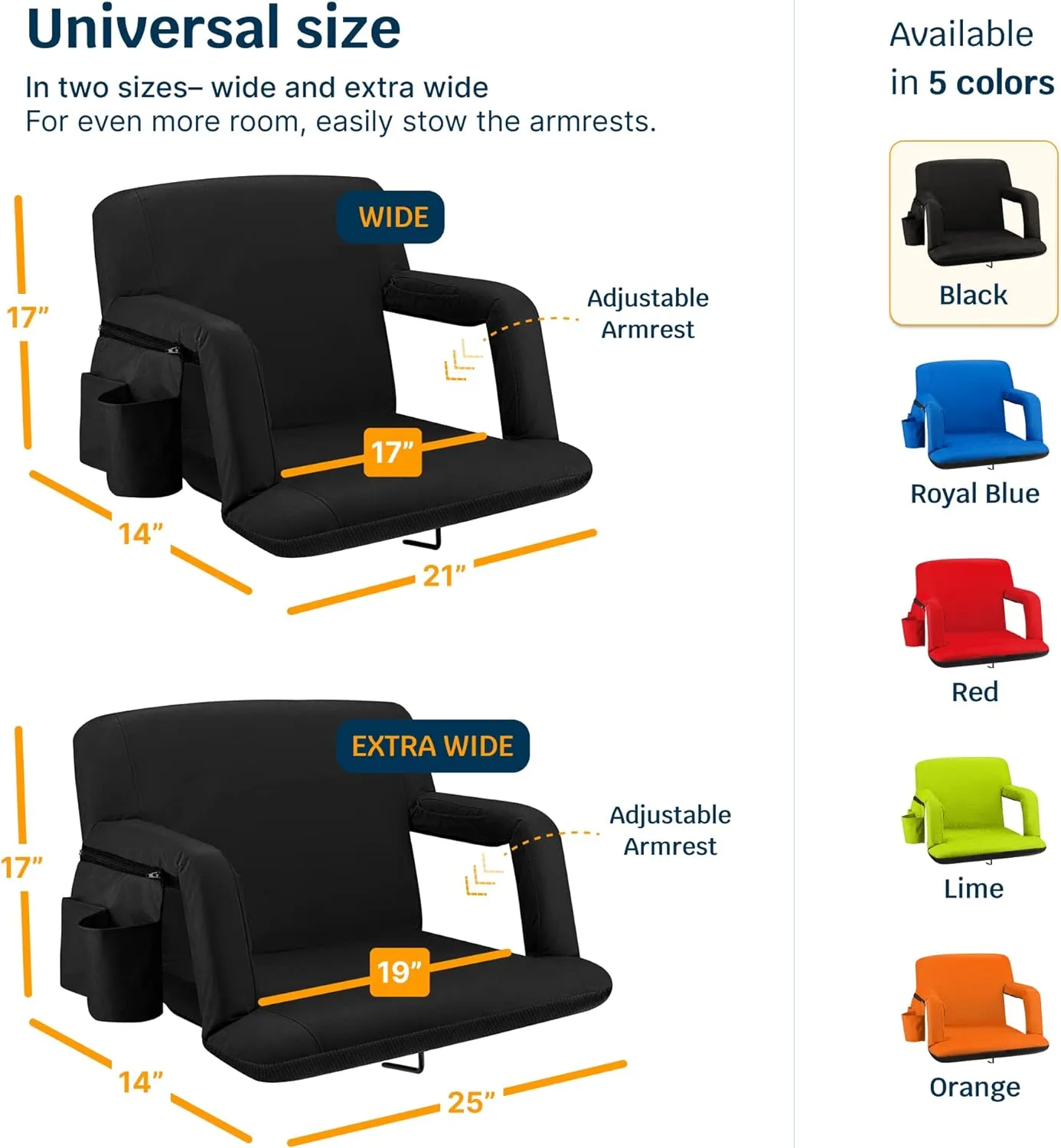 Reclining Stadium Seats for Bleachers with Back Support – Wide Bleacher Chair Cushion, Armrests, Large Pockets, and Multiple Safety Features – Best Stadium Seat Chairs for Camping, Kayak Backs & More