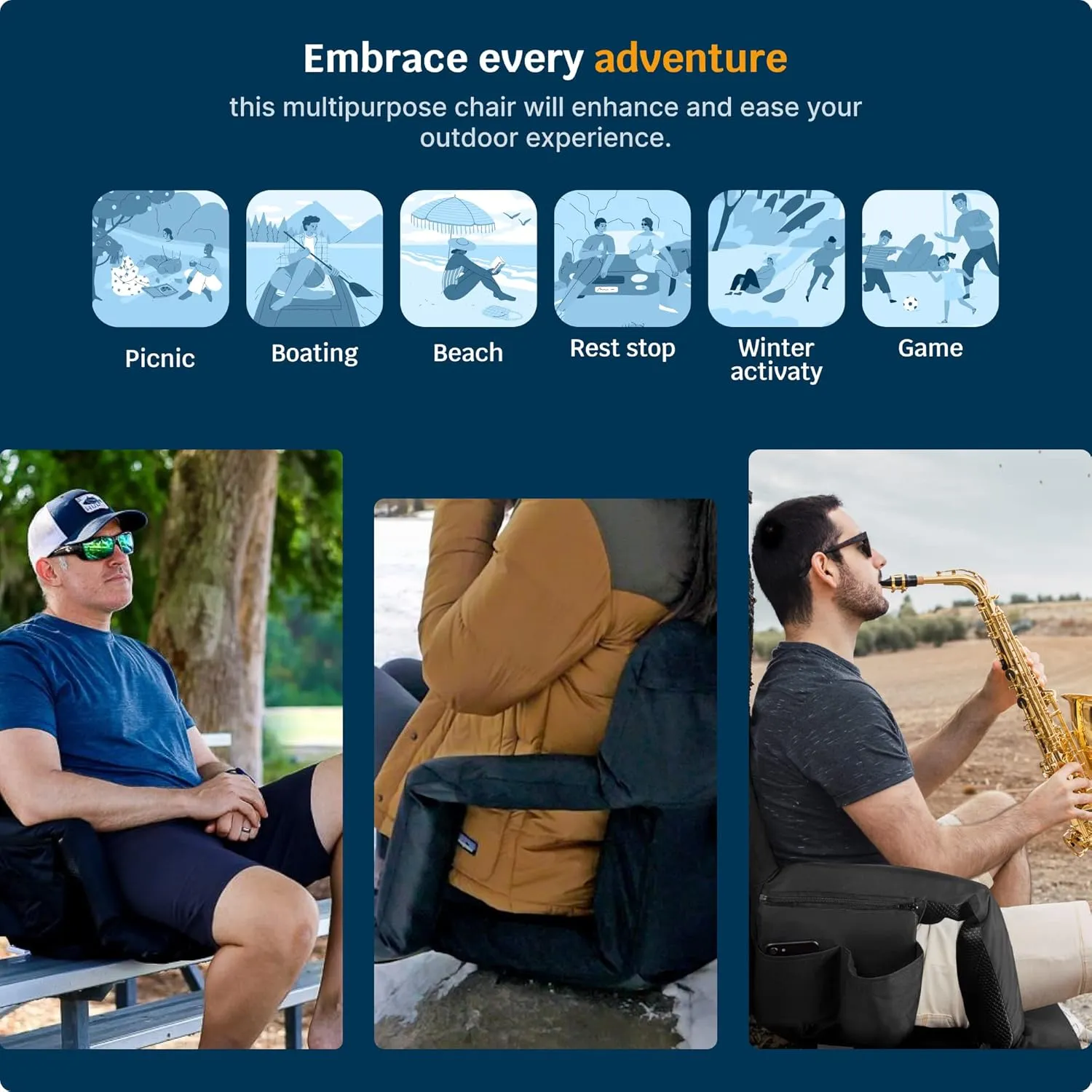 Reclining Stadium Seats for Bleachers with Back Support – Wide Bleacher Chair Cushion, Armrests, Large Pockets, and Multiple Safety Features – Best Stadium Seat Chairs for Camping, Kayak Backs & More