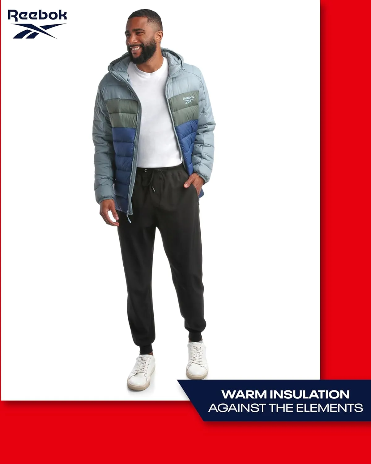 Reebok Mens Jacket - Lightweight Hooded Quilted Puffer Coat - Warm Insulated Winter Jacket for Men (S-4X)