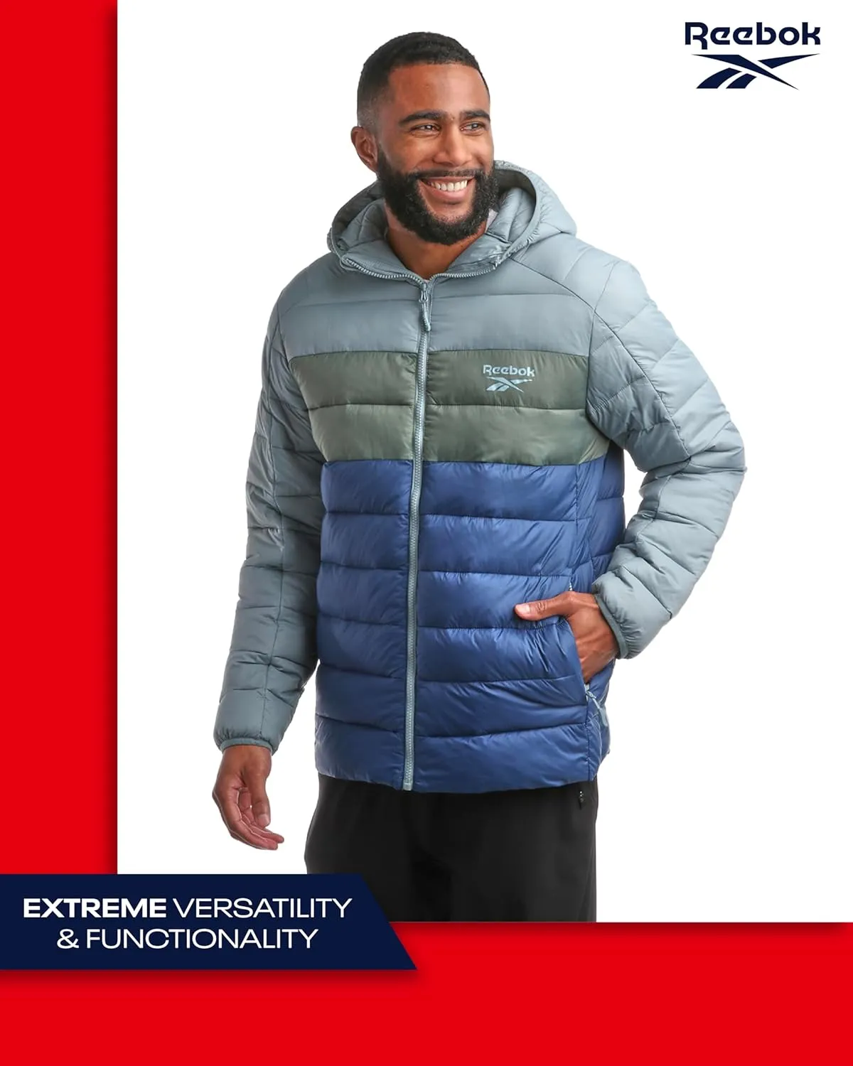 Reebok Mens Jacket - Lightweight Hooded Quilted Puffer Coat - Warm Insulated Winter Jacket for Men (S-4X)