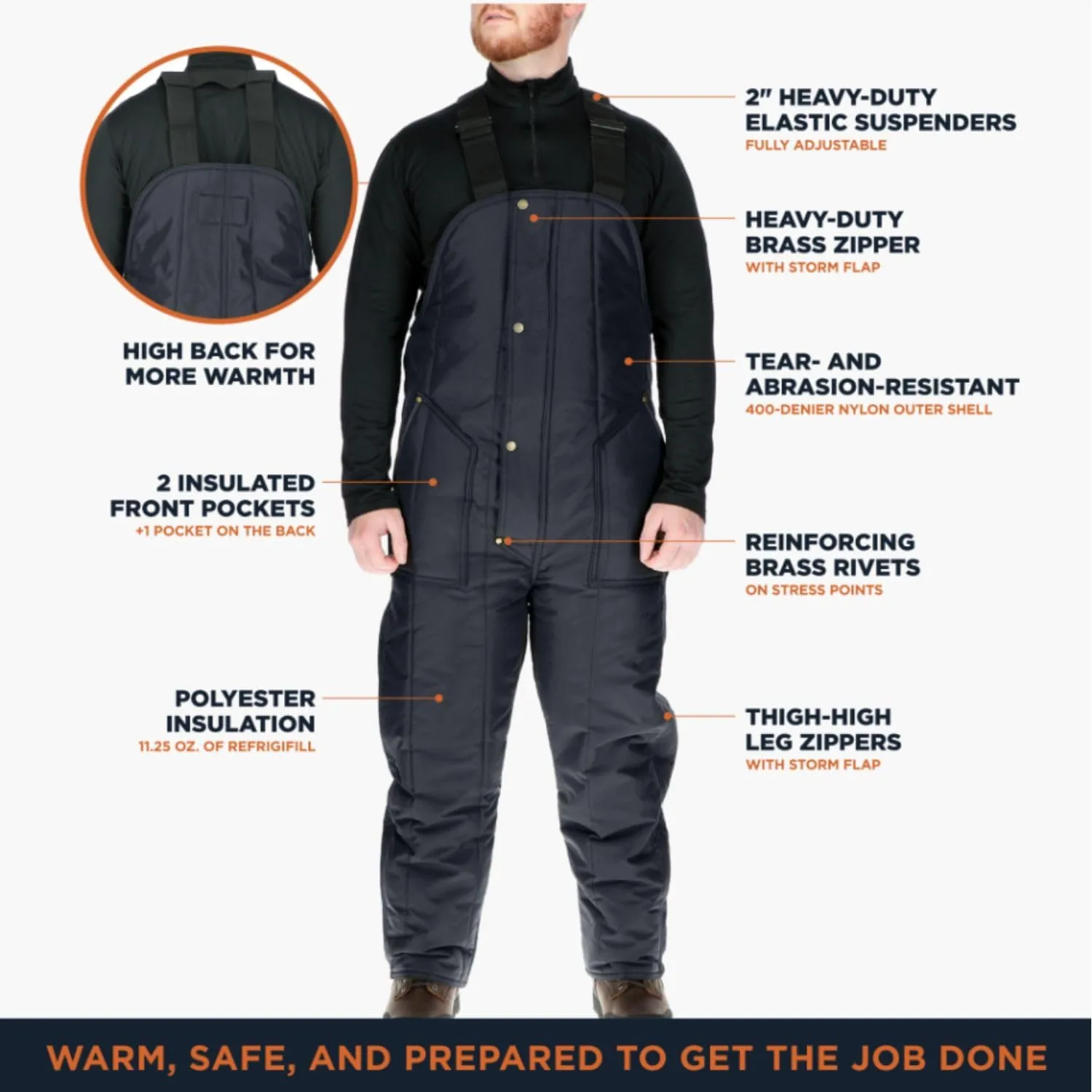 RefrigiWear Iron-Tuff Insulated High Bib Overalls, 50F Extreme Cold Protection