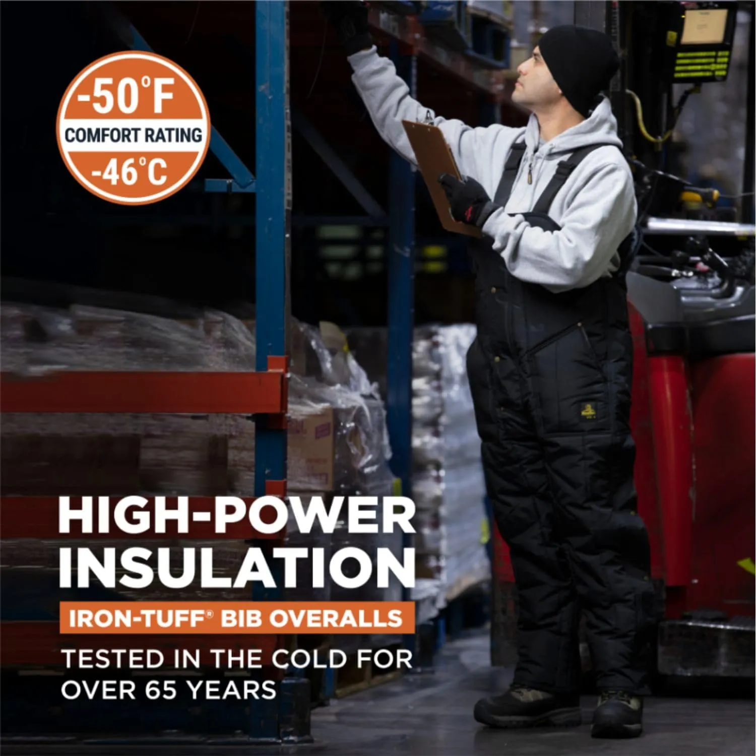 RefrigiWear Iron-Tuff Insulated High Bib Overalls, 50F Extreme Cold Protection