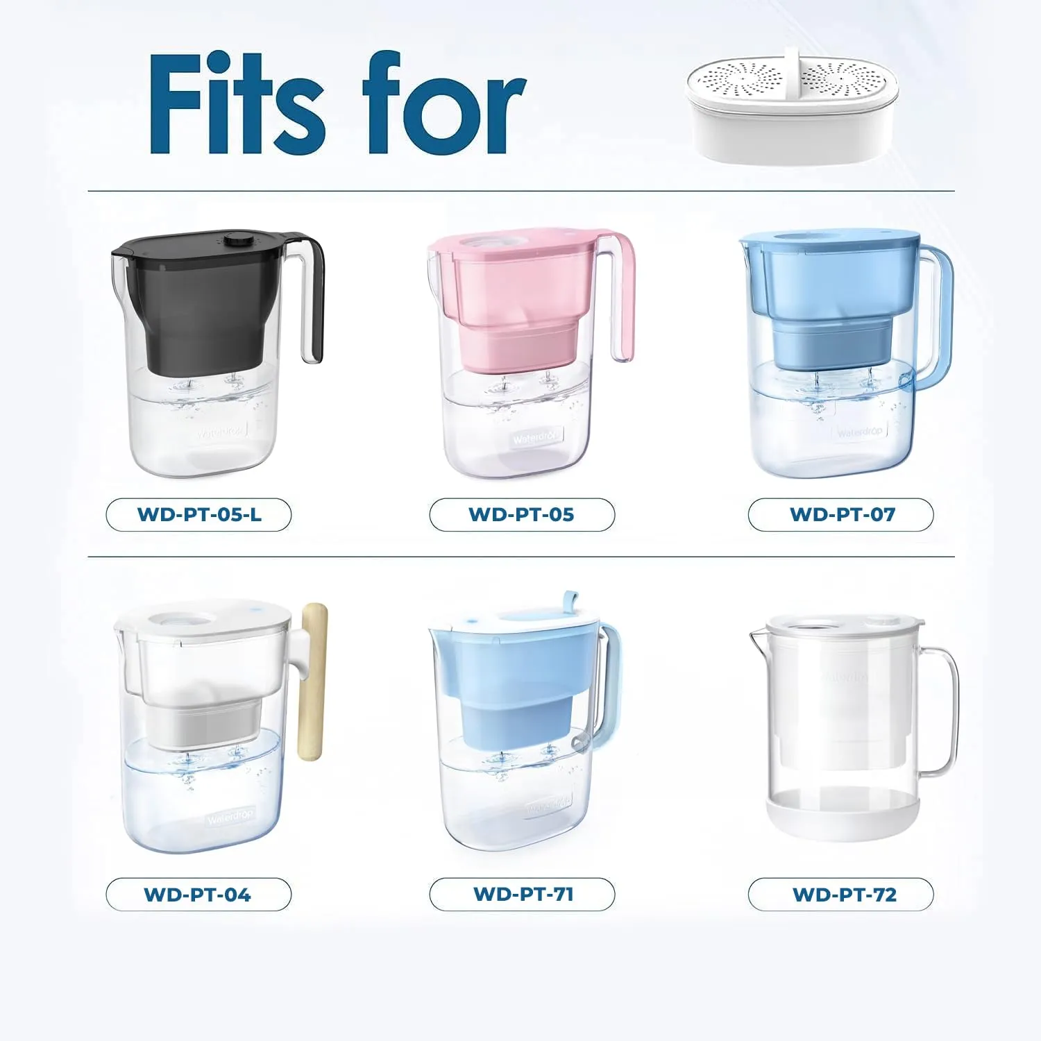 Replacement for All Waterdrop Pitcher Filtration System, Fits Waterdrop WD-PF-01A Plus, Reduces PFOA/PFOS, Chlorine, Last Up to 3 Months or 200 Gallons (Pack of 3), AQUA CREST
