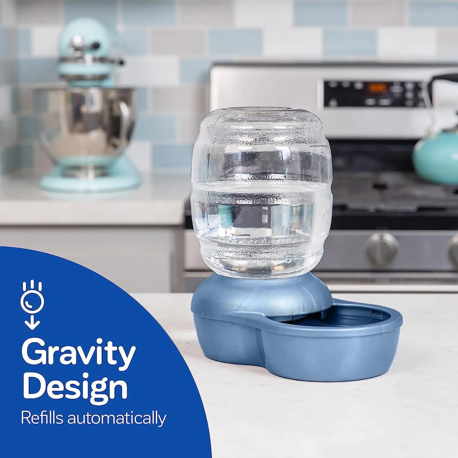Replendish Gravity Waterer Cat and Dog Water Dispenser 0.5 GAL, Blue, Made in USA