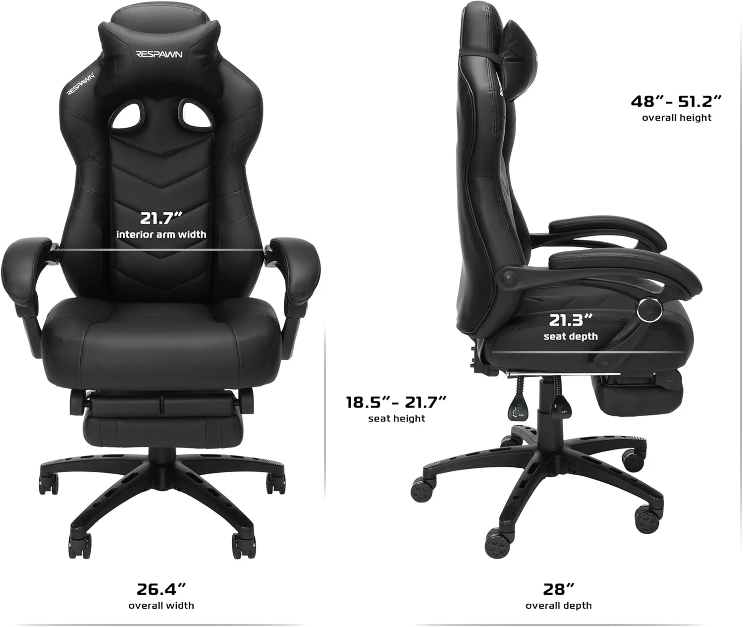 RESPAWN 110 Pro Gaming Chair - Gaming Chair with Footrest, Reclining Gaming Chair, Video Gaming Computer Desk Chair, Adjustable Desk Chair, Gaming Chairs For Adults With Headrest Pillow - Black