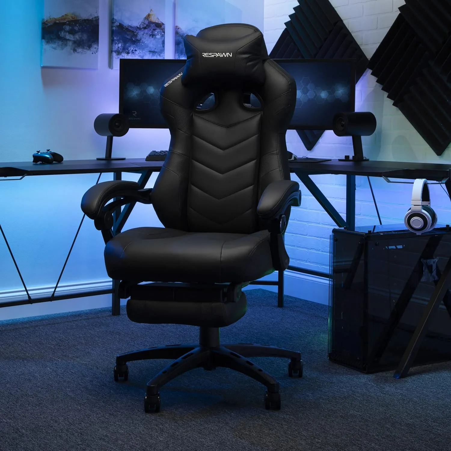 RESPAWN 110 Pro Gaming Chair - Gaming Chair with Footrest, Reclining Gaming Chair, Video Gaming Computer Desk Chair, Adjustable Desk Chair, Gaming Chairs For Adults With Headrest Pillow - Black