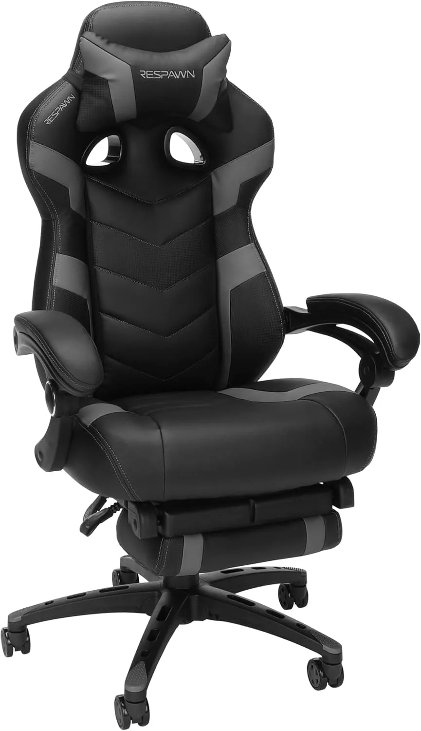 RESPAWN 110 Pro Gaming Chair - Gaming Chair with Footrest, Reclining Gaming Chair, Video Gaming Computer Desk Chair, Adjustable Desk Chair, Gaming Chairs For Adults With Headrest Pillow - Grey