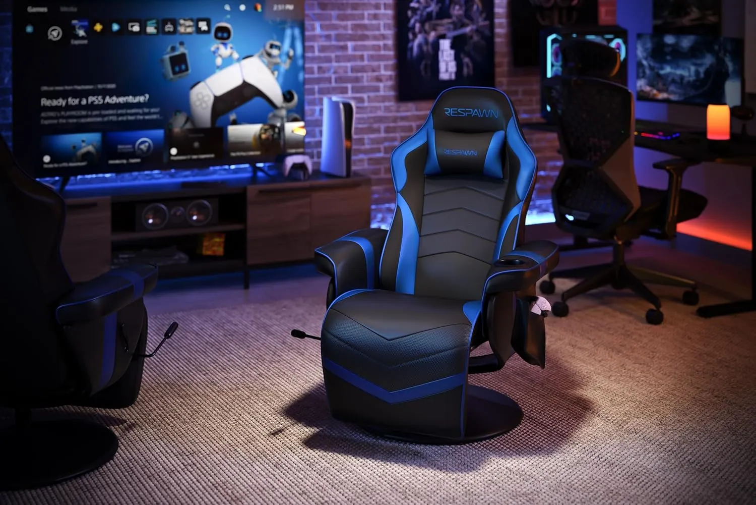 RESPAWN 900 Gaming Recliner - Video Games Console Recliner Chair, Computer Recliner, Adjustable Leg Rest and Recline, Recliner with Cupholder, Reclining Gaming Chair with Footrest - Blue