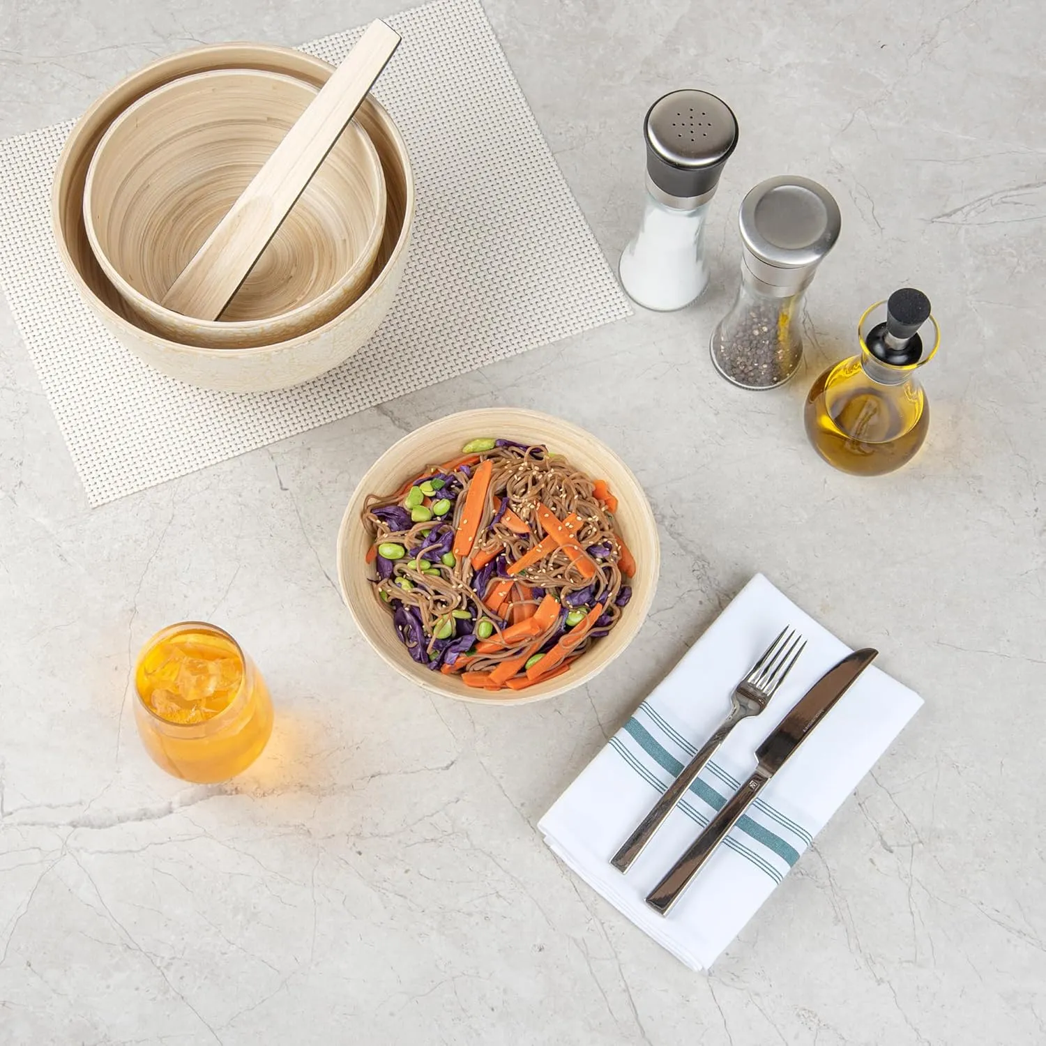 Restaurantware - Bambuddha 29 Ounce Bamboo Salad Bowl, 1 Heavy-duty Serving Bowl - Sustainable, Reusable, Beige Bamboo Bamboo Tableware, For Serving Salads, Noodles, And Pasta, RWB0637BE