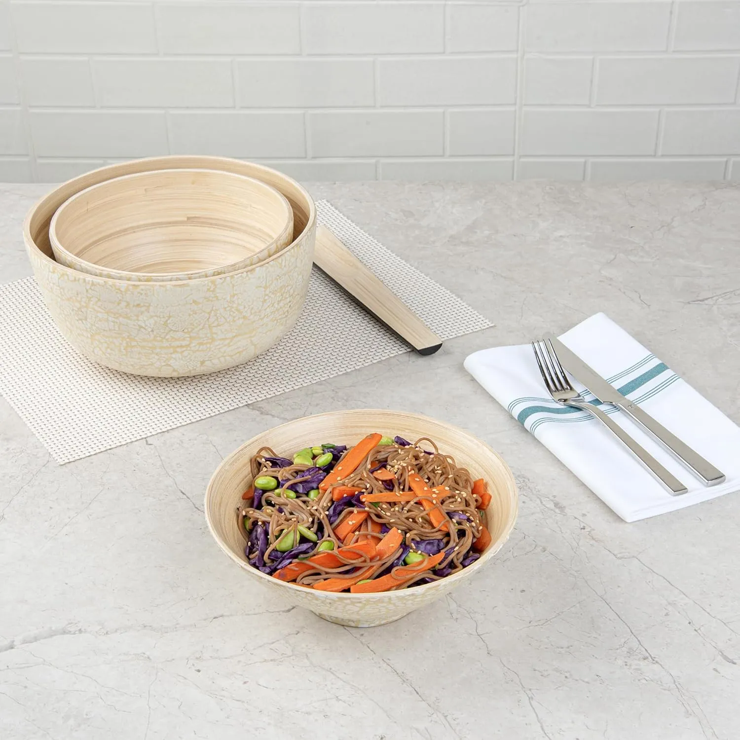 Restaurantware - Bambuddha 29 Ounce Bamboo Salad Bowl, 1 Heavy-duty Serving Bowl - Sustainable, Reusable, Beige Bamboo Bamboo Tableware, For Serving Salads, Noodles, And Pasta, RWB0637BE