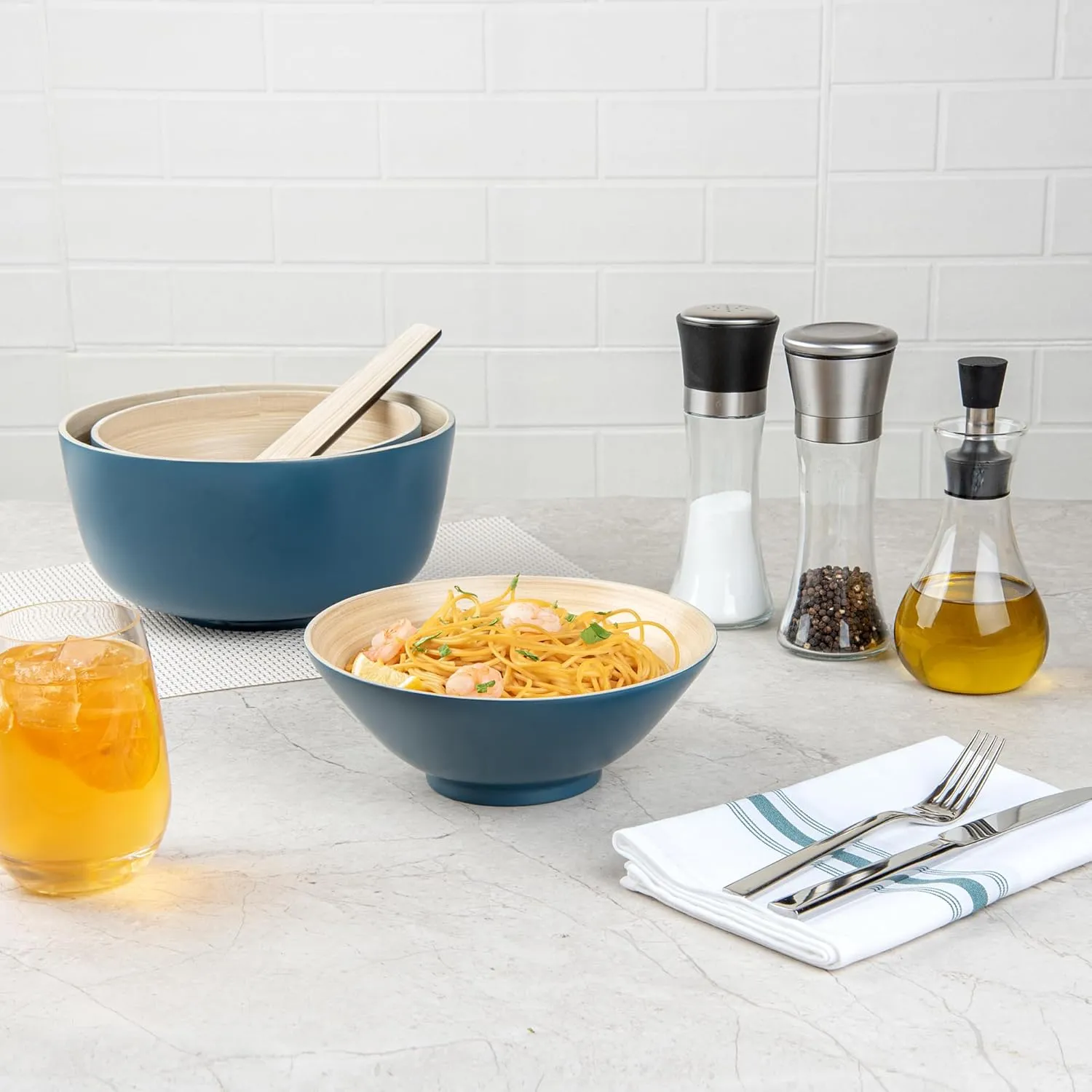 Restaurantware - Bambuddha 29 Ounce Bamboo Salad Bowl, 1 Heavy-duty Serving Bowl - Sustainable, Reusable, Blue Bamboo Bamboo Tableware, For Serving Salads, Noodles, And Pasta