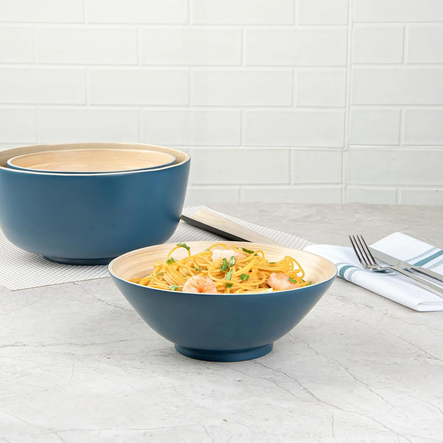 Restaurantware - Bambuddha 29 Ounce Bamboo Salad Bowl, 1 Heavy-duty Serving Bowl - Sustainable, Reusable, Blue Bamboo Bamboo Tableware, For Serving Salads, Noodles, And Pasta