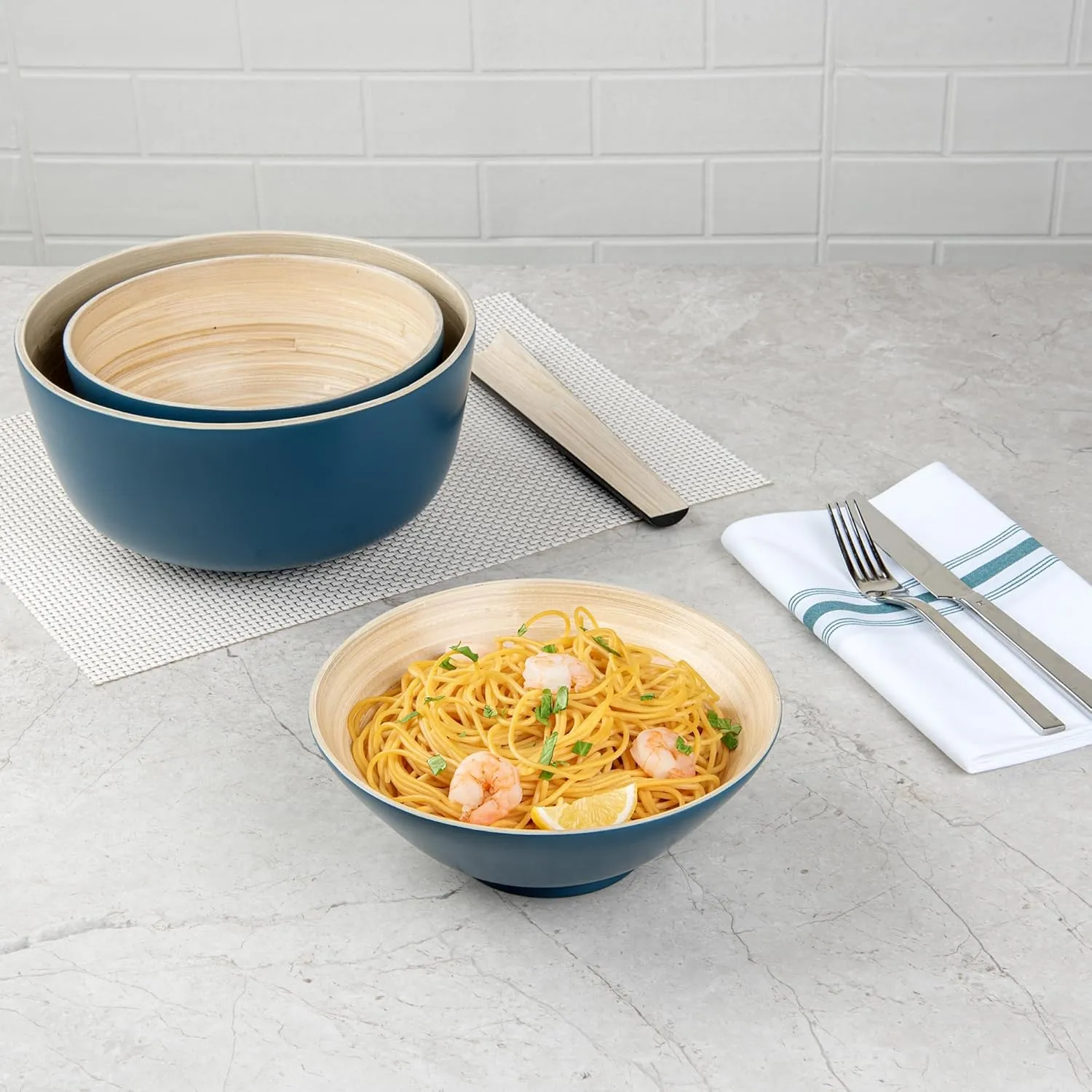 Restaurantware - Bambuddha 29 Ounce Bamboo Salad Bowl, 1 Heavy-duty Serving Bowl - Sustainable, Reusable, Blue Bamboo Bamboo Tableware, For Serving Salads, Noodles, And Pasta