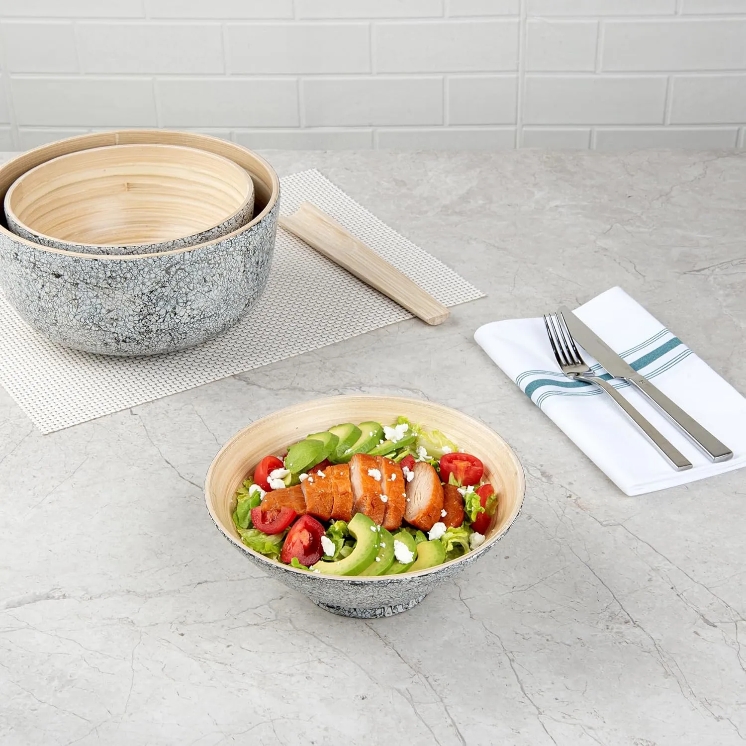 Restaurantware - Bambuddha 29 Ounce Bamboo Salad Bowl, 1 Heavy-duty Serving Bowl - Sustainable, Reusable, Gray Bamboo Bamboo Tableware, For Serving Salads, Noodles, And Pasta