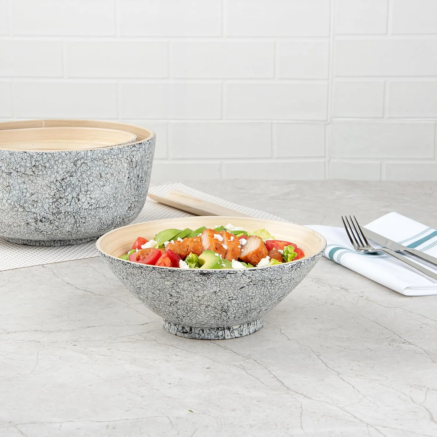 Restaurantware - Bambuddha 29 Ounce Bamboo Salad Bowl, 1 Heavy-duty Serving Bowl - Sustainable, Reusable, Gray Bamboo Bamboo Tableware, For Serving Salads, Noodles, And Pasta