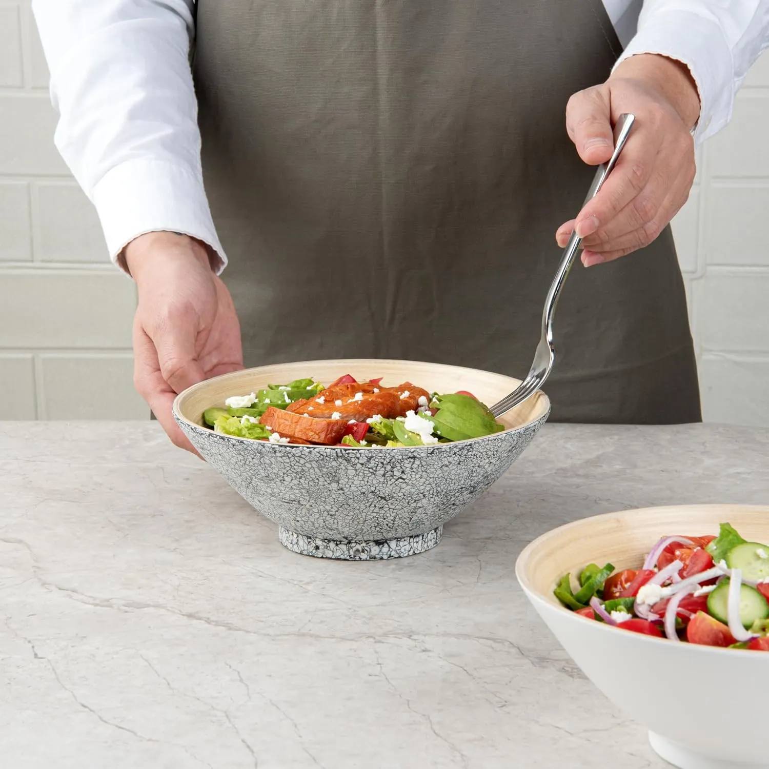 Restaurantware - Bambuddha 29 Ounce Bamboo Salad Bowl, 1 Heavy-duty Serving Bowl - Sustainable, Reusable, Gray Bamboo Bamboo Tableware, For Serving Salads, Noodles, And Pasta