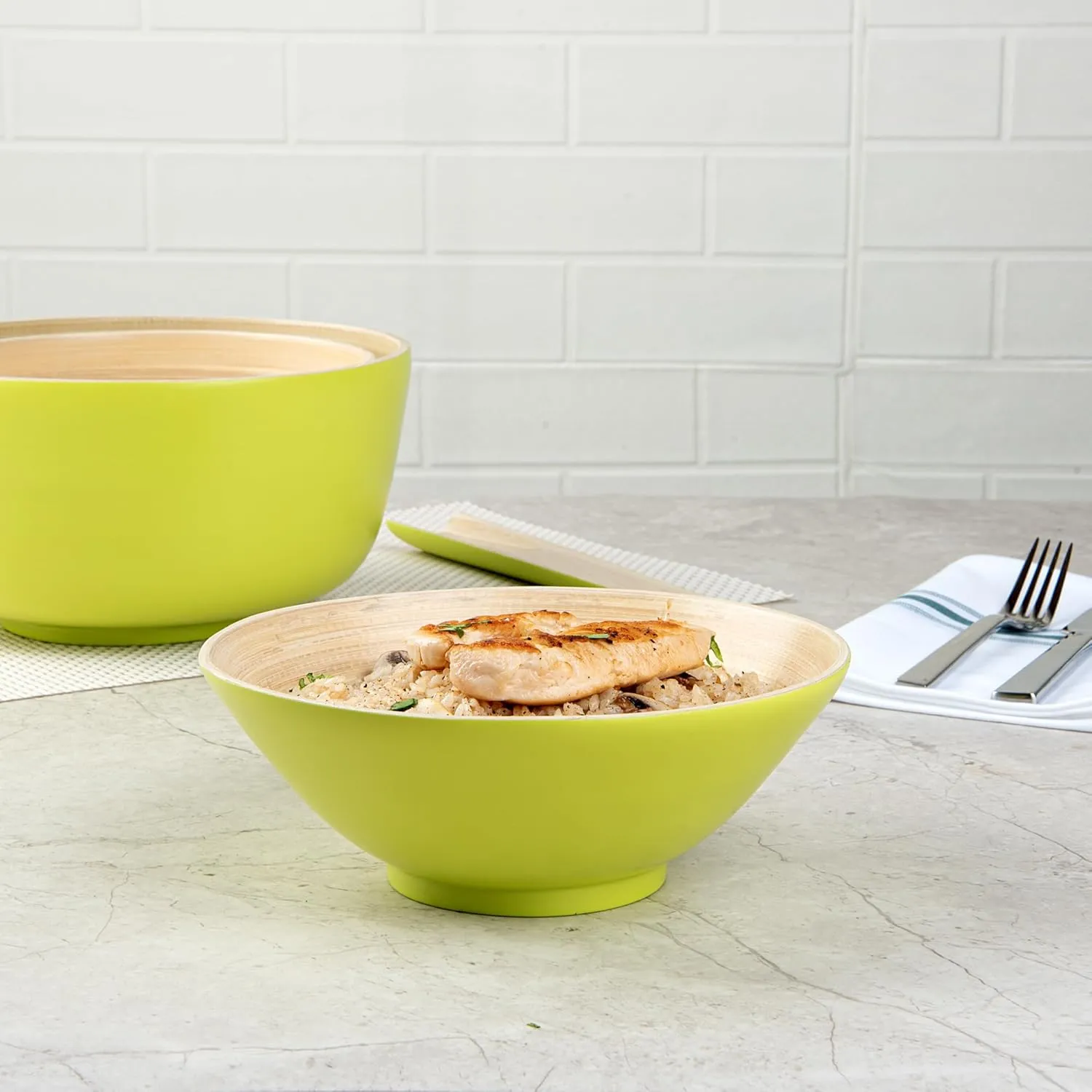 Restaurantware - Bambuddha 29 Ounce Bamboo Salad Bowl, 1 Heavy-duty Serving Bowl - Sustainable, Reusable, Green Bamboo Bamboo Tableware, For Serving Salads, Noodles, And Pasta, RWB0637G